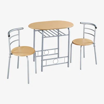 The Range 3 Piece Round Dining Table Set with Steel Legs - Natural / 80cm