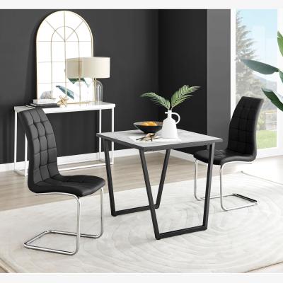 The Range Carson White Marble Effect Square Dining Table and 2 Murano Chairs - Black