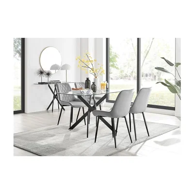 The Range Leonardo Black Leg Glass Dining Table With 4 Pesaro Black Leg Chairs - Grey