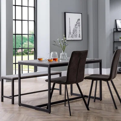 The Range Staten Table, Bench and Monroe Chairs Set - Grey