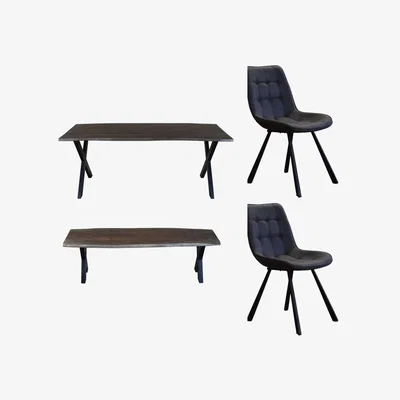 The Range Live Edge Wood Large Dining Table Set Grey With 2 Chairs And 1 Bench - Light Wood