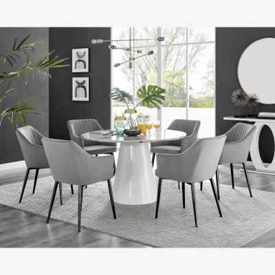 The Range Palma White Marble Effect Dining Table and 6 Calla Black Leg Chairs - Grey