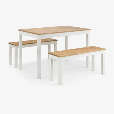 The Range Coxmoor Ivory and Oak Rectangular Table and Benches Set - White