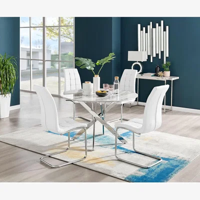 The Range Novara White Marble Effect 120cm Dining Table 4 Murano Chairs - White
