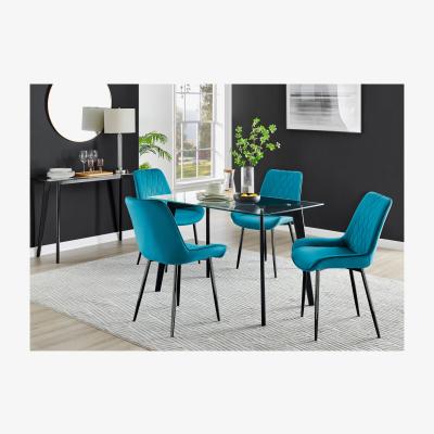 The Range Malmo Glass and Black Leg Dining Table and 4 Pesaro Black Leg Chairs - Blue