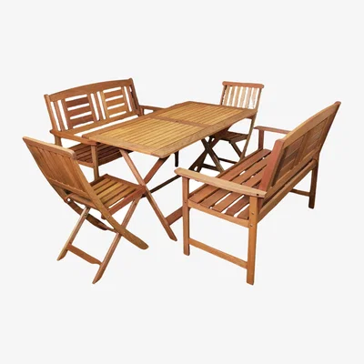 The Range 6 Person Rectangular Wooden Patio Dining Table with Bench - Brown / No Parasol
