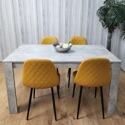 The Range Kitchen Table Stone Grey Effect and 4 Mustard Chairs - Mustard Grey