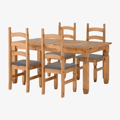 The Range Corona Extending Dining Set 4 Chairs Grey Fabric - Distressed Waxed Pine with Grey Fabric Seat Pads