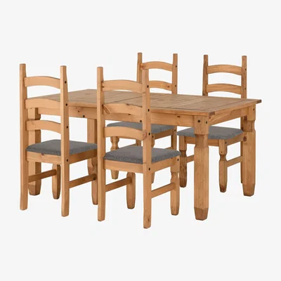 The Range Corona Extending Dining Set 4 Chairs Grey Fabric - Distressed Waxed Pine with Grey Fabric Seat Pads