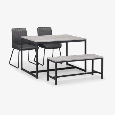 The Range Staten Table, Bench and Soho Chairs Set - Grey