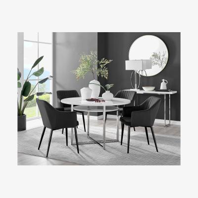 The Range Adley White High Gloss Storage Dining Table and 4 Calla Black Leg Chairs - Black
