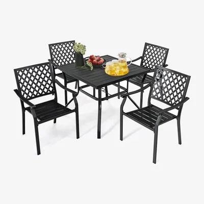 The Range 5 Pcs Patio Dining Table Set with Umbrella Hole - Black