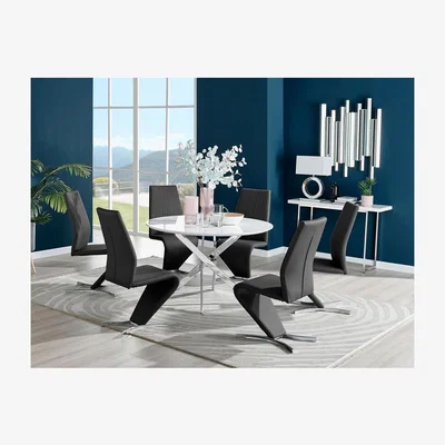 The Range Novara White High Gloss 120cm Dining Table  6 Willow Chairs - Black