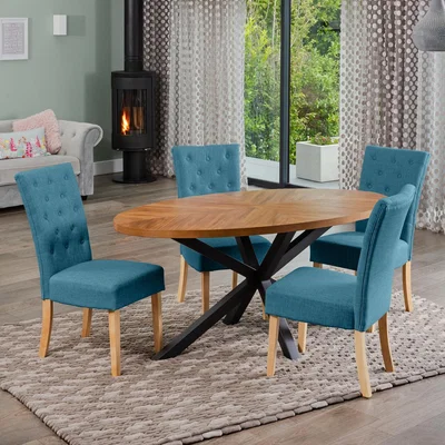 The Range Dossena Oval Dining Table Set with 4 Pienza Fabric Chairs - Teal