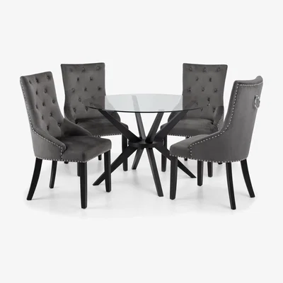 The Range Hayden Dining Table and Veneto Chairs Set - Grey