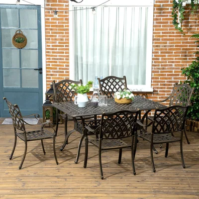 The Range 7-PC Cast Aluminum Patio Dining Set - Brown