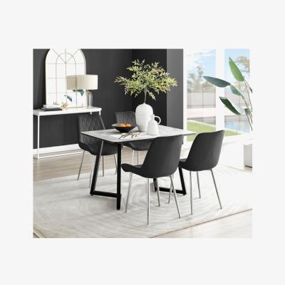 The Range Carson White Marble Effect Dining Table and 4 Pesaro Silver Chairs - Black