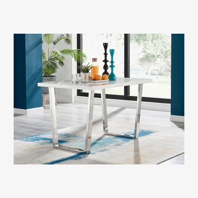 The Range Kylo White High Gloss Dining Table and 4 Milan Black Leg Chairs - Grey