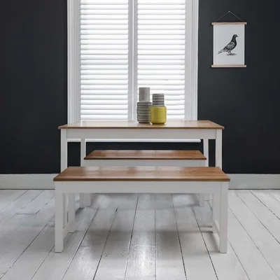 The Range Annika Dining Table with 2 Benches Dining Set in Pine and White - White and Pine