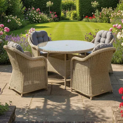 The Range Oseasons Sicilia Rattan 4 Seat Dining Set in Sandy Oak - Sandy Oak