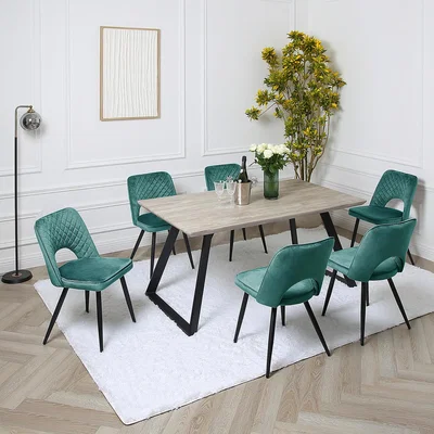 The Range Dorchester Dining Set - Wooden-Effect Dining Table with 6 Chairs - Dark Green / 6