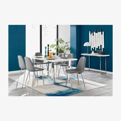 The Range Kylo White High Gloss Dining Table  6 Corona Silver Chairs - Grey