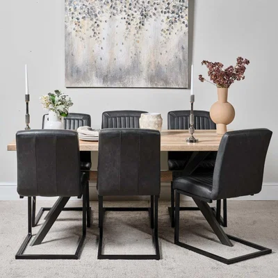 The Range Kamala 180cm Dining Table  6 Vintage Dining Chairs - Grey