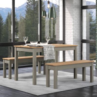 The Range Linea Grey 1200mm Table and 2 Bench Seat Set - Grey washed wax
