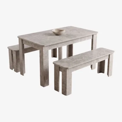 The Range Stone Grey Effect Dining Table Set with 2 Stone Grey Benches 4 Seater Kitchen Dining Furniture Set