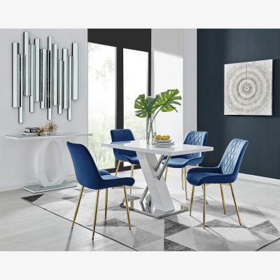 The Range Sorrento 4-Person White Dining Table with 4 Pesaro Gold Leg Chairs - Navy