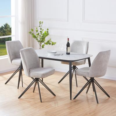 The Range Aspen Gloss White Sintered Stone Rectangular Table and 4 Swivel Dining Chairs - Light Grey