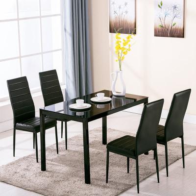 The Range Dining Table and 4 PU Chairs Set in Black - Black