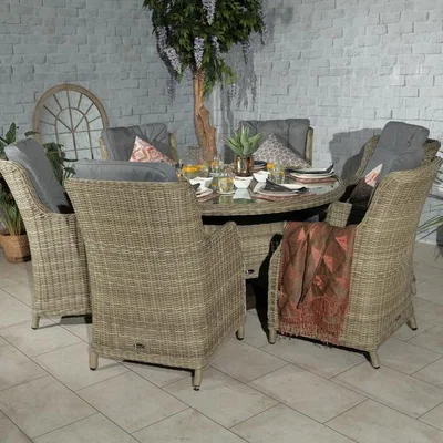 The Range WENTWORTH 6 Seater Round Highback Comfort Dining Set  - Neutral