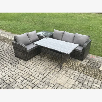 The Range Fimous Rattan Patio Lounge Dining Set with Side Table - Dark Grey
