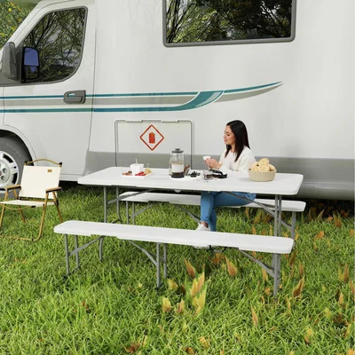 The Range Outsunny 3 Piece Folding Picnic Table and Bench Set A20-469V00WT - White, Light Grey