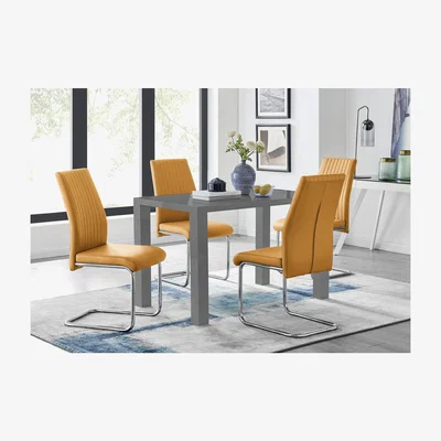 The Range Pivero Grey High Gloss Dining Table and 4 Lorenzo Chairs - Yellow