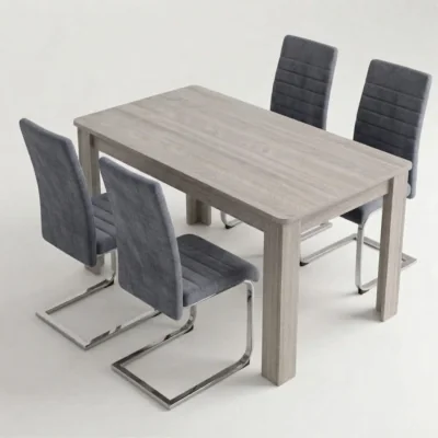 The Range Padded Velvet Dining Set with Arrow Grey Table and 4 Dark Grey High Back Chairs with Chrome Legs - Dark Grey