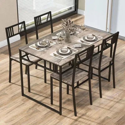 The Range Industrial 5 Piece Dining Table Set and 4 Chairs - Brown and black