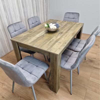 The Range Dining Table Set Rustic Effect Wood Table and 6 Velvet Chairs  - Grey