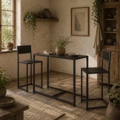 The Range Gafetti Compact 3-Piece Metal and Wood Dining Set - Black