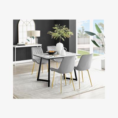 The Range Carson White Marble Effect Dining Table and 4 Pesaro Gold Leg Chairs - Grey