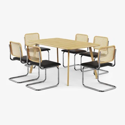 The Range Rectangular Dining Table and 6 Dining Chairs Set - Natural