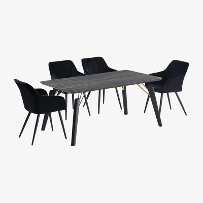 The Range Camden Cosmo LUX Dining Set Includes a Table and Chairs Set of 4 - Black