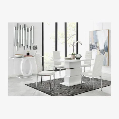 The Range Apollo Rectangle White High Gloss Chrome Dining Table And 4 Milan Chairs - White