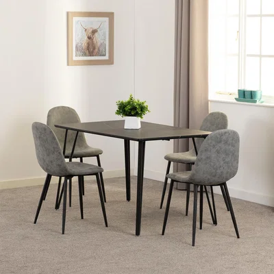 The Range Marlow and Athens Dining Set Black Marble Effect - Black Marble and Grey PU