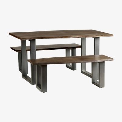 The Range Medium Sized Dining Set with 1 Table and 2 Benches in Grey - Light Wood