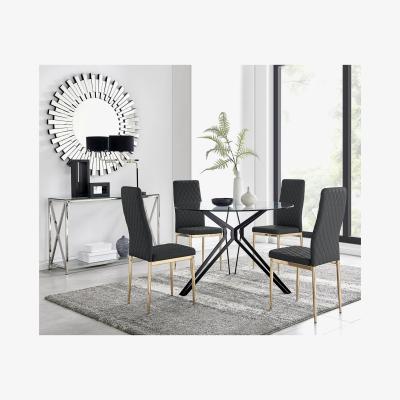 The Range Cascina Glass  Chrome Leg Dining Table  4 Gold Leg Milan Chairs - Black