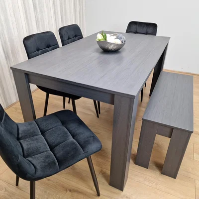 The Range Dark Grey Dining Table With 4 Black Velvet Tufted Chairs And 1 Bench - Dark Grey