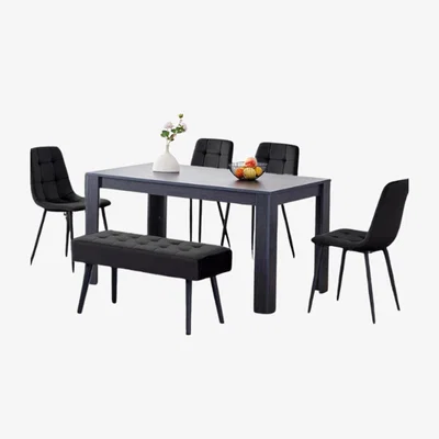 The Range Dining Table set with 4 Chairs  Bench Dining room Furniture - Black
