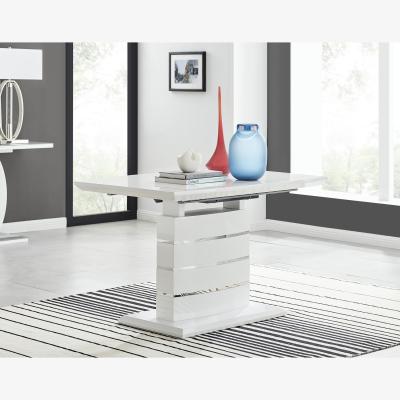 The Range Renato 120cm High Gloss Extending Dining Table and 6 Pesaro Silver Leg Chairs - Blue